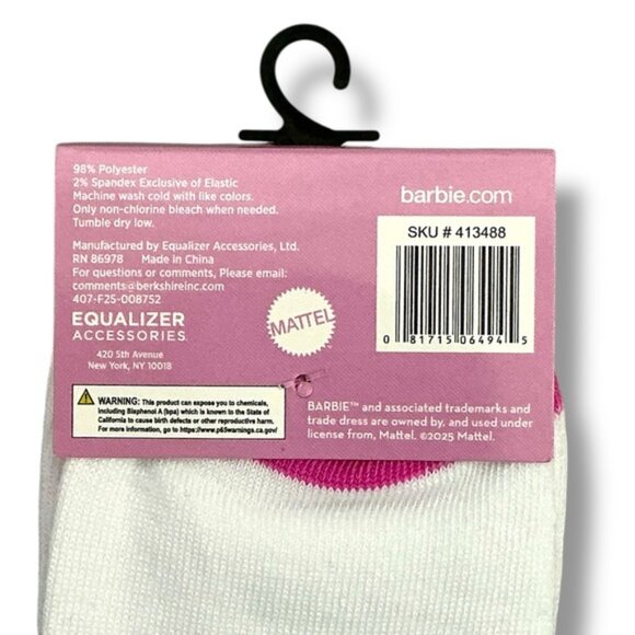 Barbie Crew Socks Pink and White Adult 9-13  One Size - Picture 5 of 16